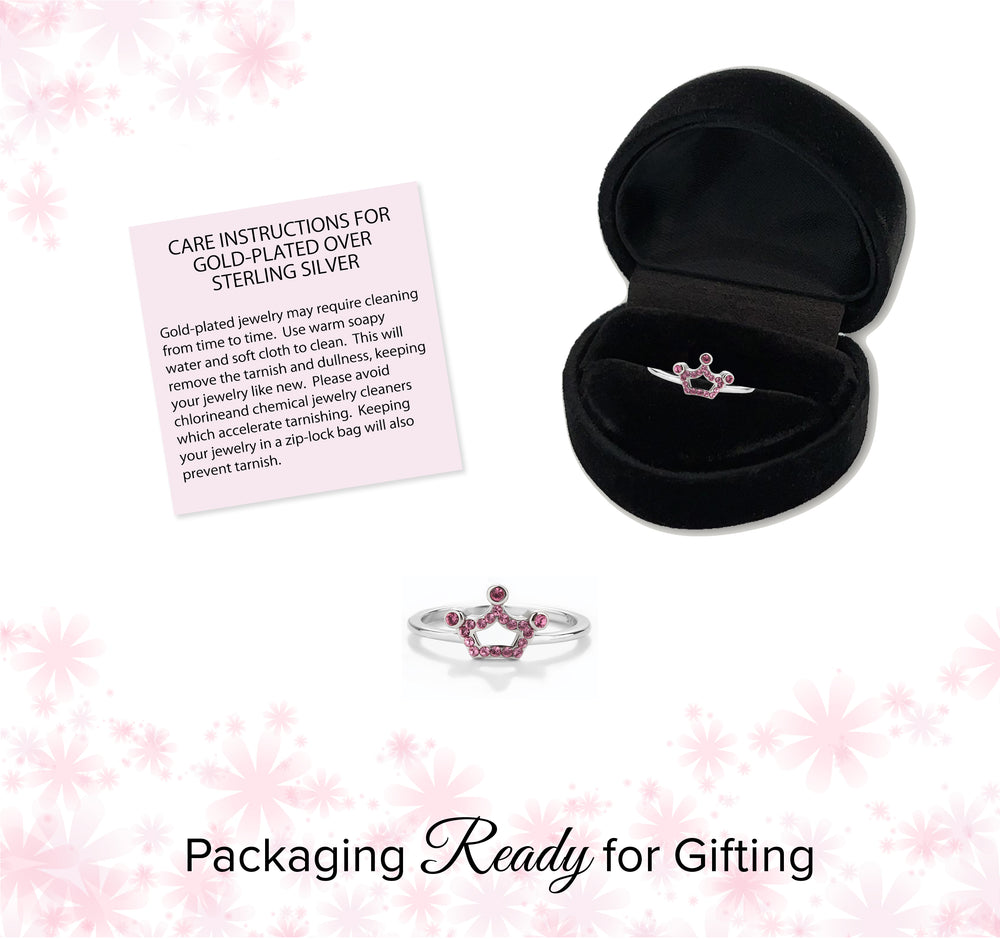 Sterling Silver Pink Tiara Baby Ring with CZs for Kids