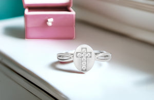 Sterling Silver Cross CZ Baby Ring for Kids