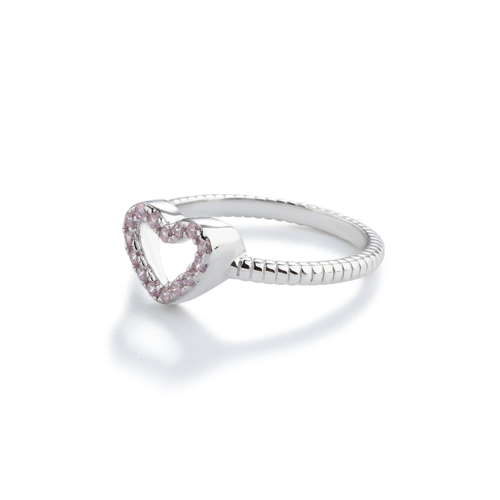 Little Girls Sterling Silver Pink CZ Heart Baby Ring