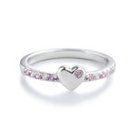 Little Girls Sterling Silver Puff Heart Ring with Pink and Clear CZ's