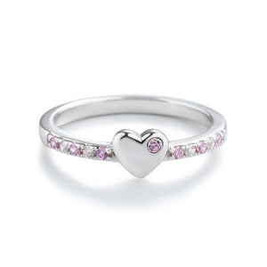 Little Girls Sterling Silver Puff Heart Ring with Pink and Clear CZ's