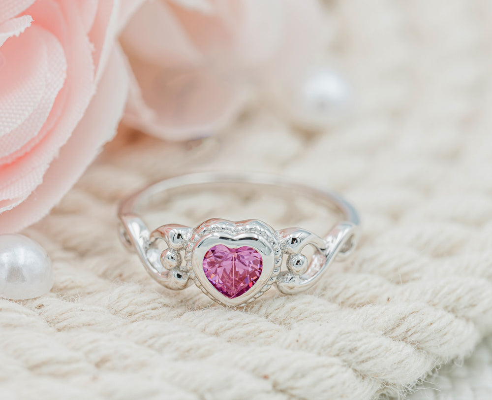 Sterling Silver Ruby Heart Baby Ring for Girls