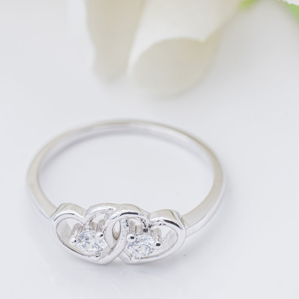 Sterling Silver Baby Ring with Double Hearts and Clear CZs (BR-68-Clear)