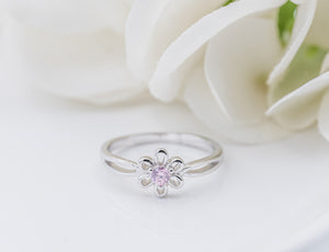 Sterling Silver Daisy Birthstone Baby Ring for Kids