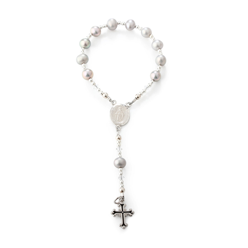 Sterling Silver Grey Baby Rosary Baptism Gift