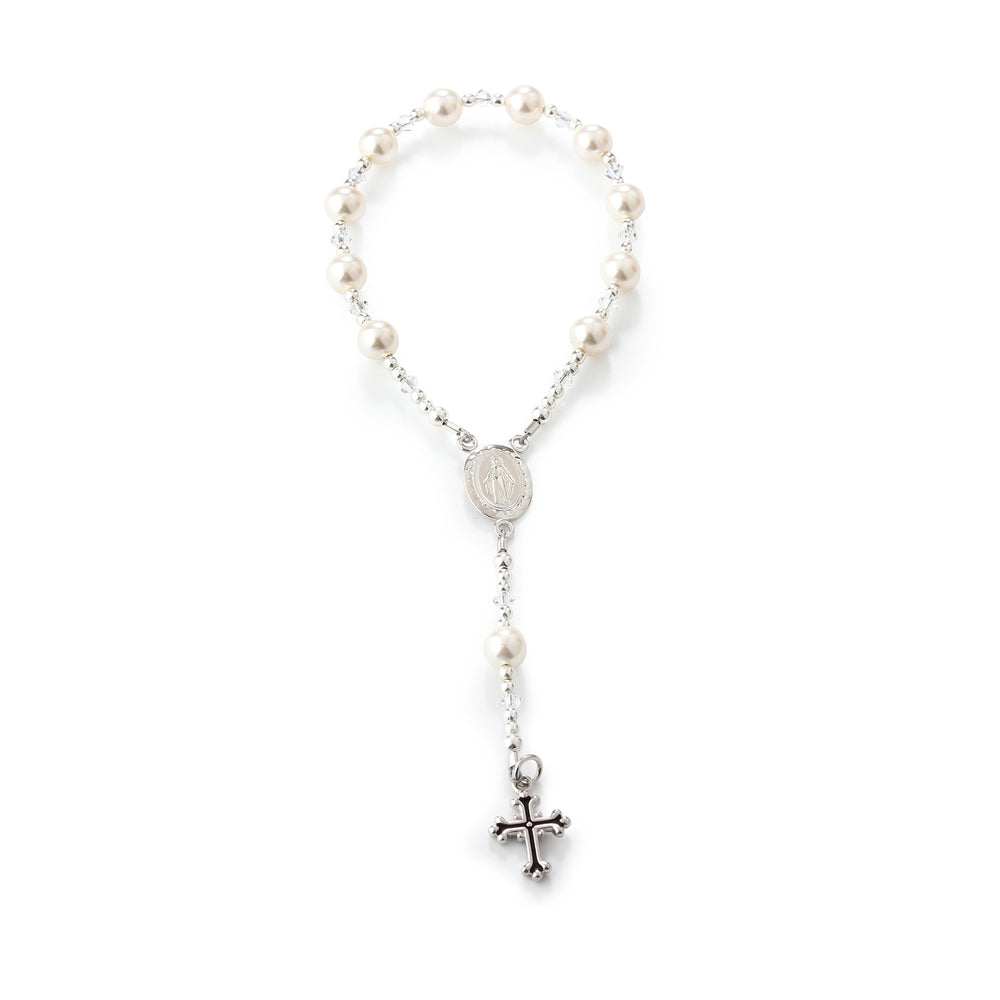 Sterling Silver White Baby Rosary Baptism Gift