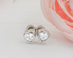 Sterling Silver Baptism CZ Heart Earrings