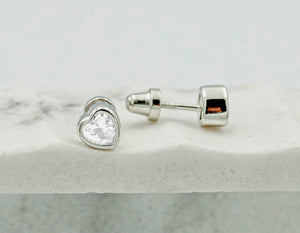 Sterling Silver Kid's Clear CZ Heart Earring