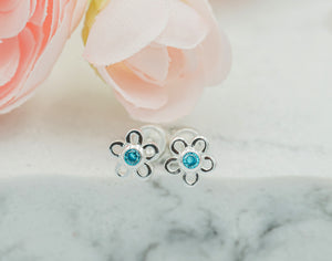 Sterling Silver Birthstone Daisy Earrings for Kids