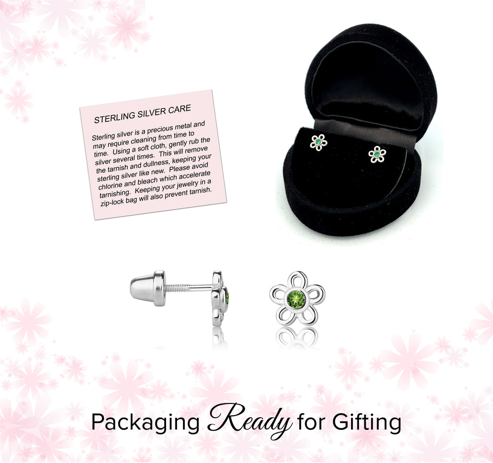 Sterling Silver Clear Outline Daisy Earrings for Little Girls