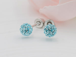 Sterling Silver Aqua Stardust Ball Screw Back Earrings