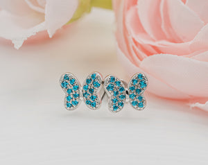 Sterling Silver Kid's Birthstone Butterfly Earrings with CZs