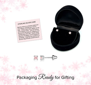 Sterling Silver Pink CZ Stud Earrings for Baby and Kids
