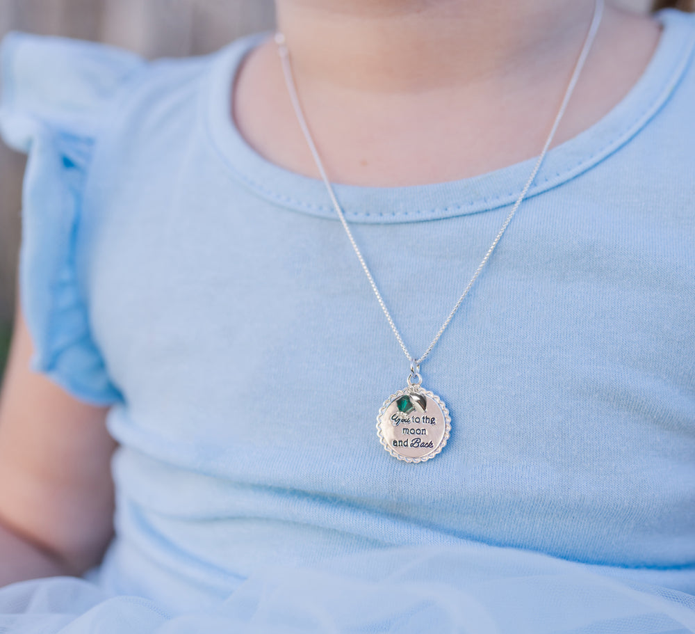 Sterling Silver 'Moon and Back' Birthstone Necklace for Girls