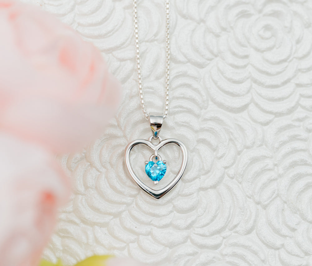 Sterling Silver Birthstone Dancing Heart Necklace for Girls
