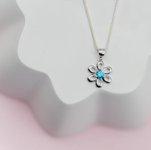 Sterling Silver Birthstone Daisy Flower Necklace for Little Girls - Cherished Moments Jewelry