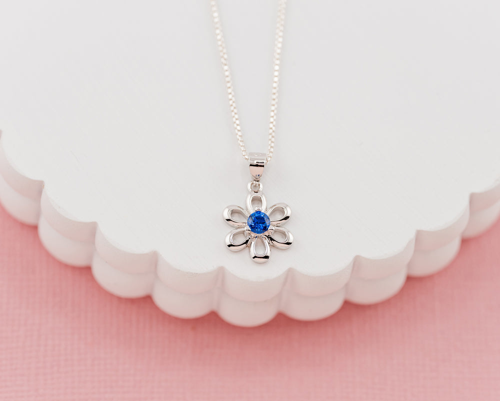 Sterling Silver Birthstone Daisy Flower Necklace for Little Girls