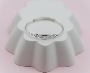 Bangle (Adjustable) - Sterling Silver Oval Bangle Bracelet for Kids with Hearts