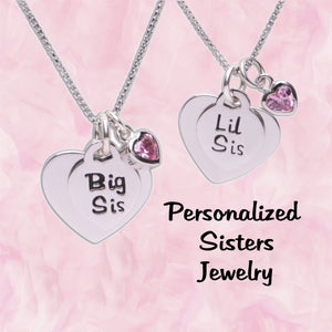 Sterling Silver Personalized Little Sis Heart Necklace for Little Sisters