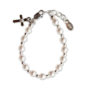 
                
                    Load image into Gallery viewer, Sterling Silver Pearl Cross Baptism Bracelet for Baby Girl
                
            