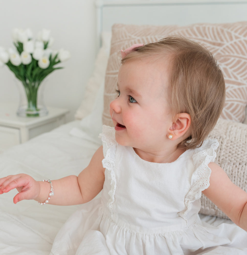 Sterling Silver Pink and White Pearl Baby Bracelet for Little Girls and Kids