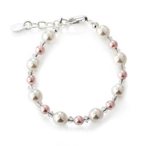 Sterling Silver Pink and White Pearl Baby Bracelet for Little Girls and Kids