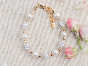 Charlotte - 14K Gold Plated High-End Austrian Simulated Pearl and Sparkling Stardust Children's Bracelet