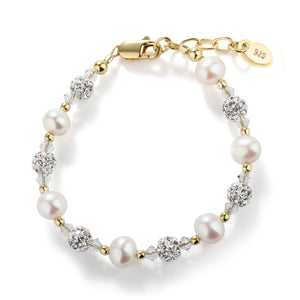 
                
                    Load image into Gallery viewer, Charlotte - 14K Gold Plated Pearl and Sparkling Stardust Children&amp;#39;s Bracelet
                
            