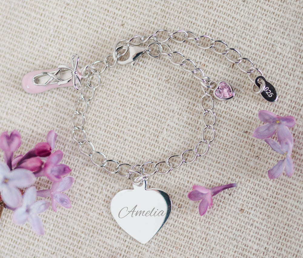 Personalized Sterling Silver Dance Charm Bracelet Engraved Charm