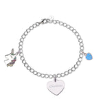 Personalized Sterling Silver Charm Bracelet with 3 FREE Charms for Girls