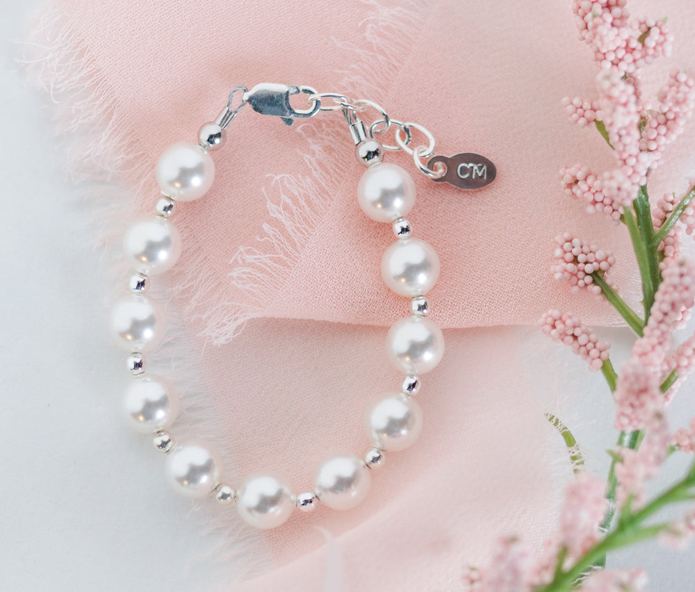 Sterling Silver Bracelet with Large Simulated Pearls for Little Girls - Cherished Moments Jewelry