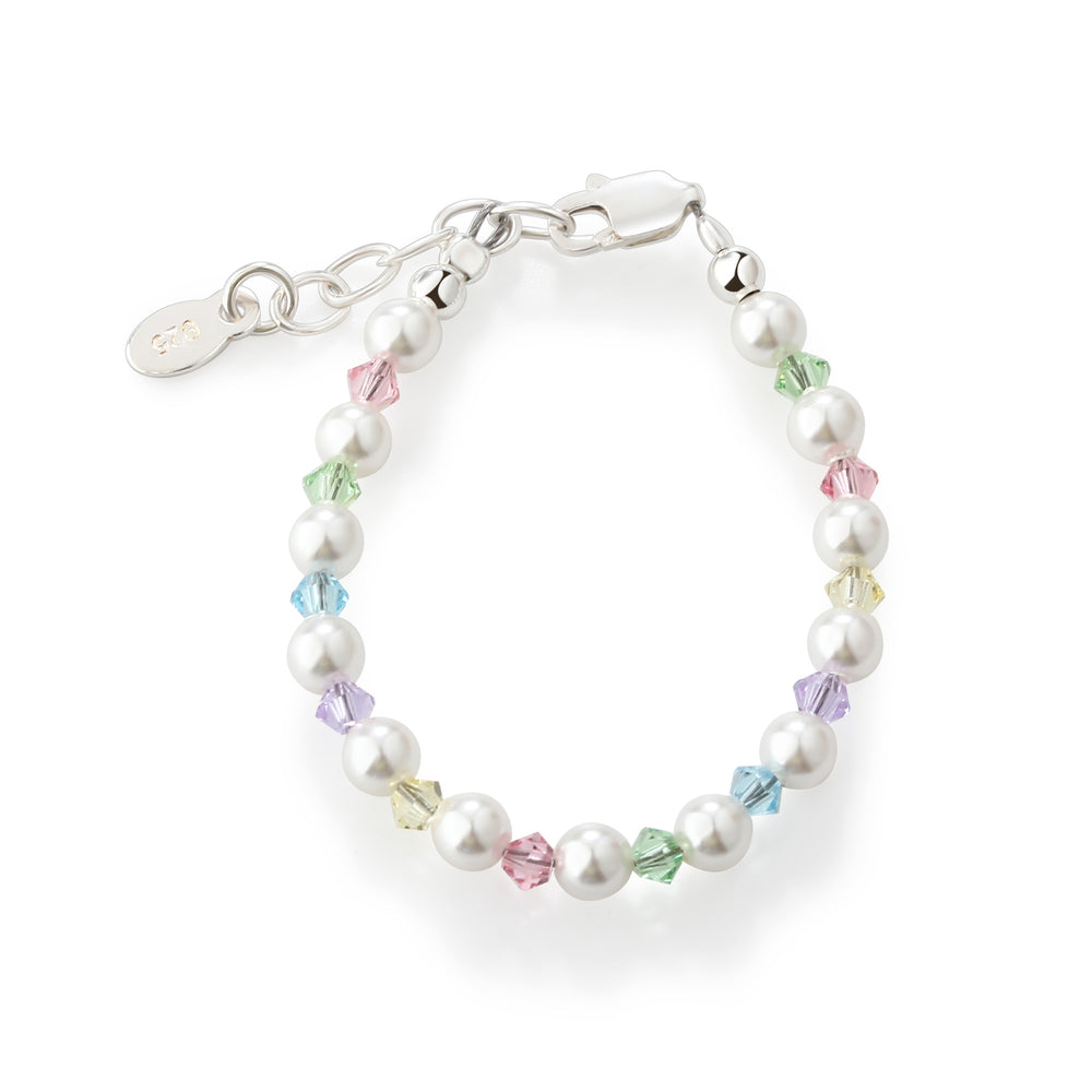 Sterling Silver Multi-Color Crystal and Simulated Pearl Bracelet for Infant Girls, Toddlers and Kids