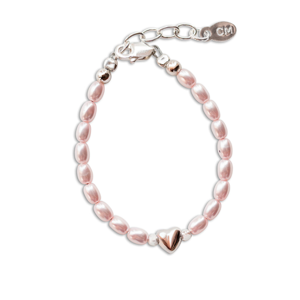 Sterling Silver Pink Pearl Baby Bracelet for Kids with Heart Bead