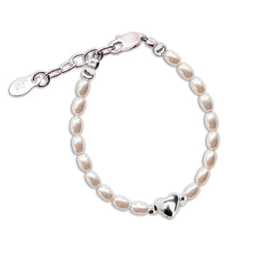 
                
                    Load image into Gallery viewer, Destiny - Sterling Silver Pearl Baby Bracelet with Drop Heart for Kids
                
            