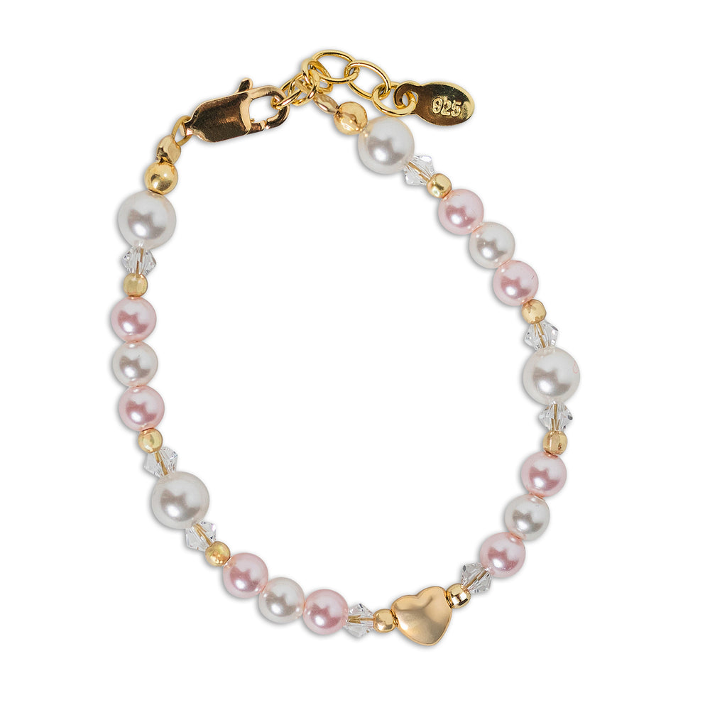 14K Gold-Plated Pink Pearl Heart Bracelet for Baby, Toddlers, and Kids