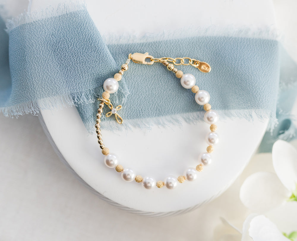 14K Gold-Plated Rosary Bracelet First Communion Gift for Girls