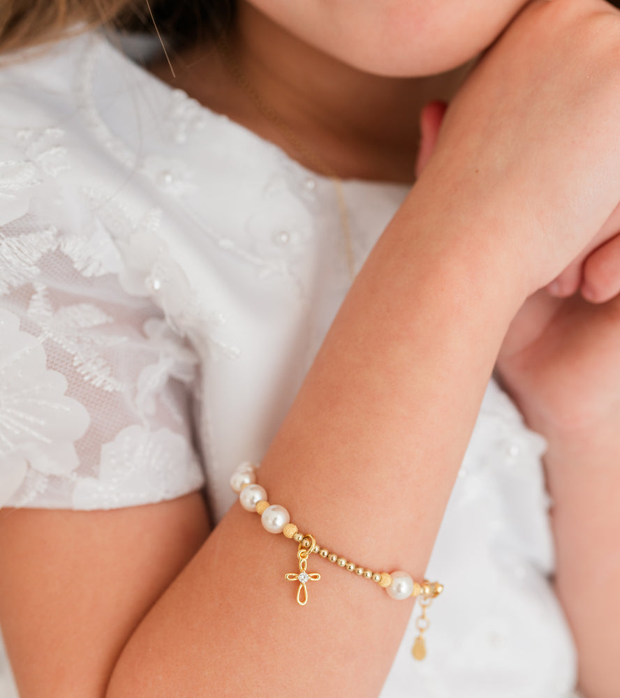 14K Gold-Plated Rosary Bracelet First Communion Gift for Girls