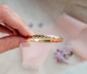 14K Gold Plated Etched Bangle Bracelet for Babies and Little Girls with FREE Engraving
