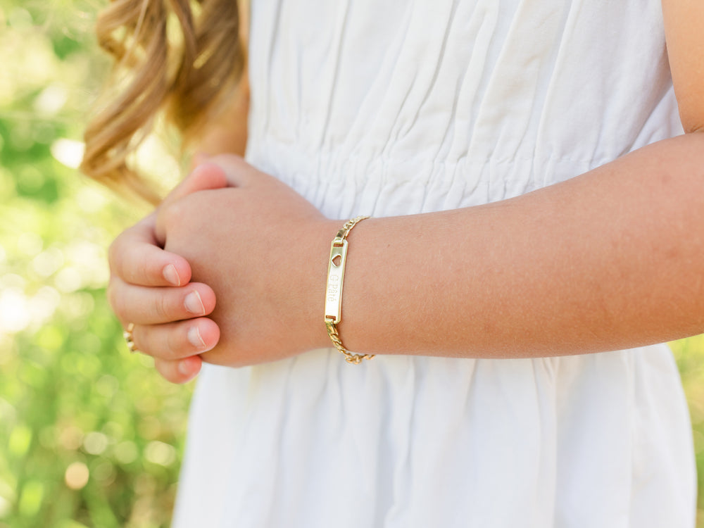 ID Bracelet (Heart) FREE Engraved - Sterling Silver or 14K Gold Plated for Kids - Cherished Moments Jewelry