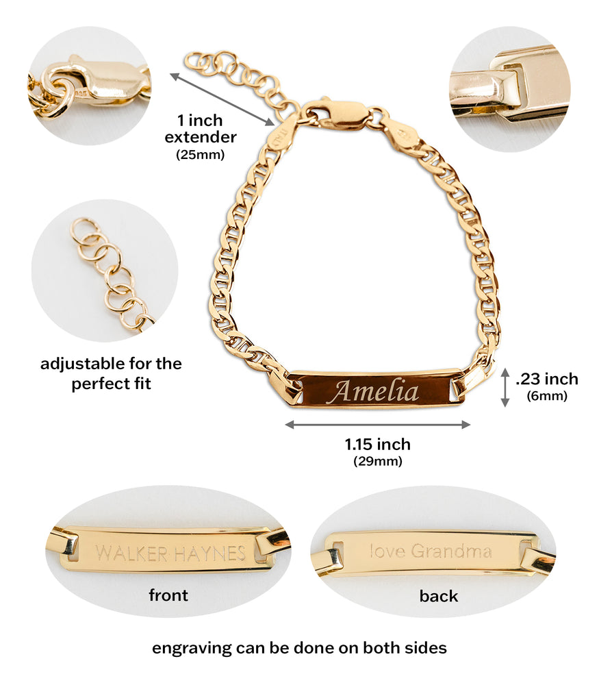 14K Gold-Plated or Sterling Silver I.D. Bracelet for Kids with FREE Engraving-Classic