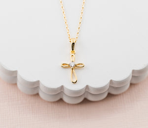 14K Gold-Plated Children's Cross Necklace for Girls