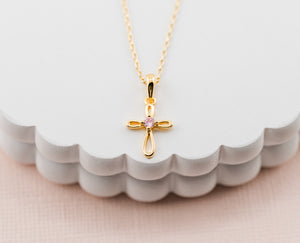 14K Gold-Plated Children's Pink Cross Necklace for Girls