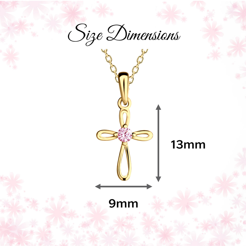 14K Gold-Plated Children's Pink Cross Necklace for Girls