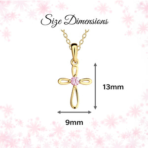 14K Gold-Plated Children's Pink Cross Necklace for Girls