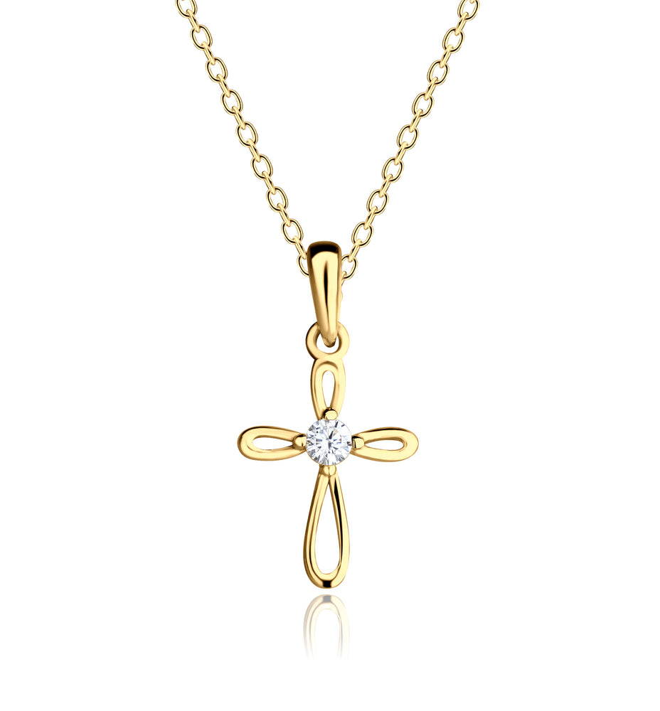 14K Gold-Plated Children's Cross Necklace for Girls