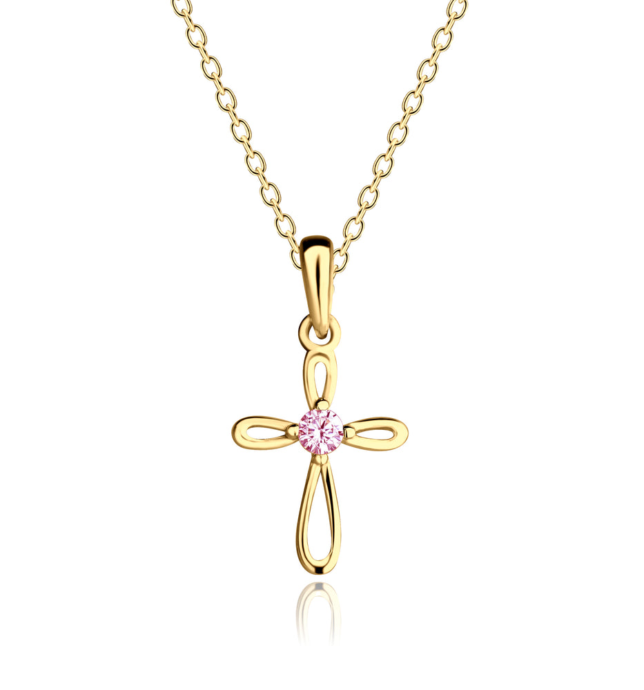 14K Gold-Plated Children's Pink Cross Necklace for Girls