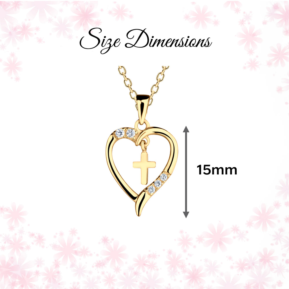 Girls First Communion Gold-Plated Dancing Cross Heart Necklace