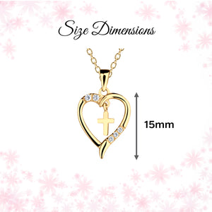 Girls First Communion Gold-Plated Dancing Cross Heart Necklace