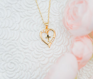 Timeless First Communion Cross Heart Necklace Gift for Girls