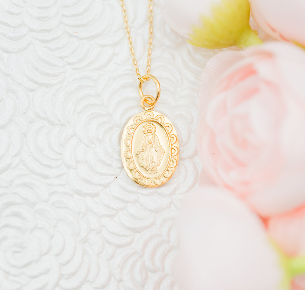 Girls Gold-Plated First Communion Miraculous Medal Necklace